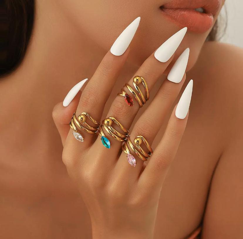 Bague wrap en acier inoxydable avec pierre