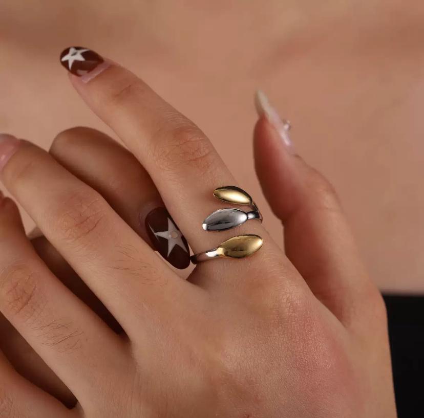 Bague ouverte bicolore en acier inoxydable