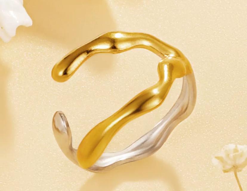 Bague ouverte bicolore en acier inoxydable