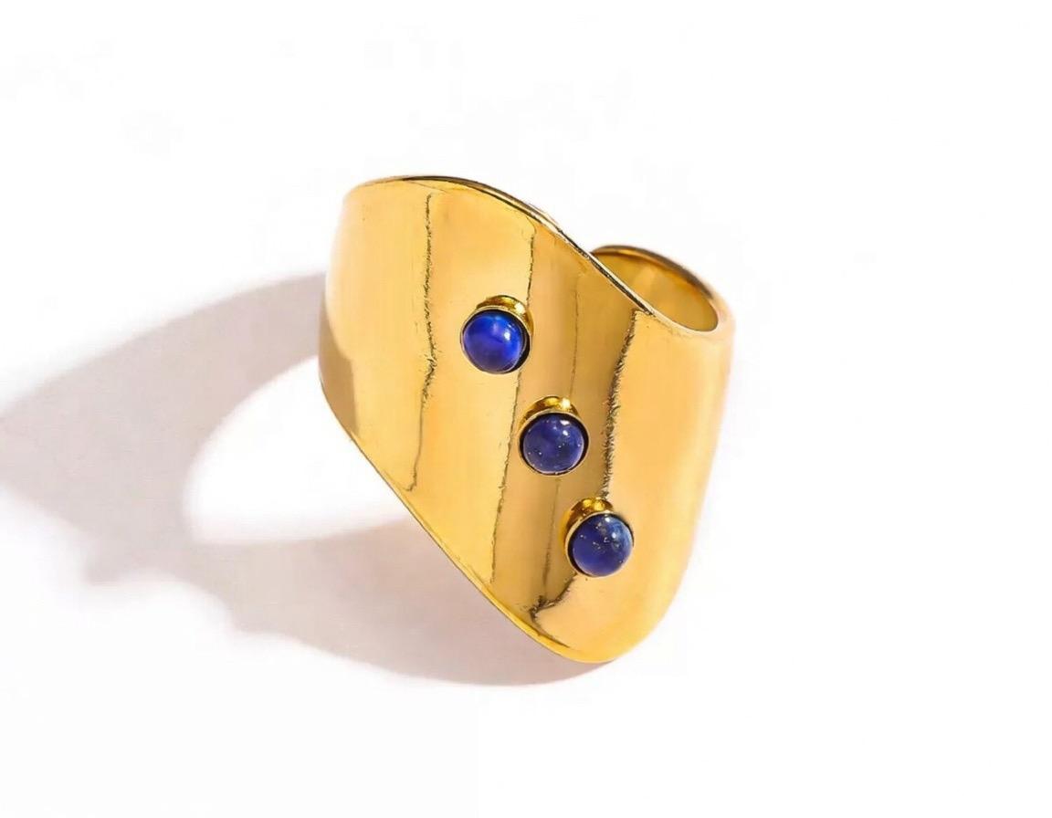 Bague large en acier inoxydable avec pierres