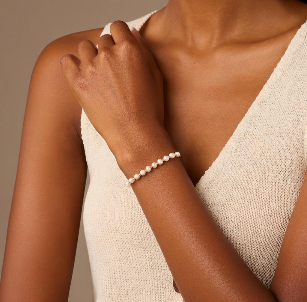 Bracelet en acier inoxydable avec perles blanches