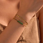 Bracelet multi-rangs en acier inoxydable avec pierres vertes