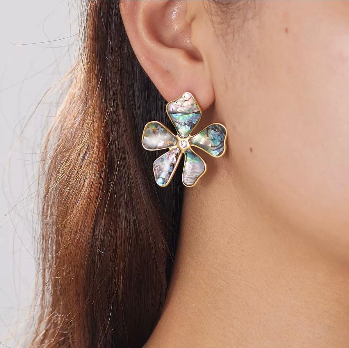 Boucles d’oreilles fleur en acier inoxydable et nacre multicolore