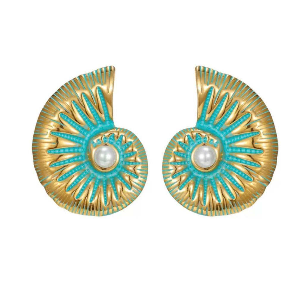 Boucles d’oreilles coquillage spirale avec perle