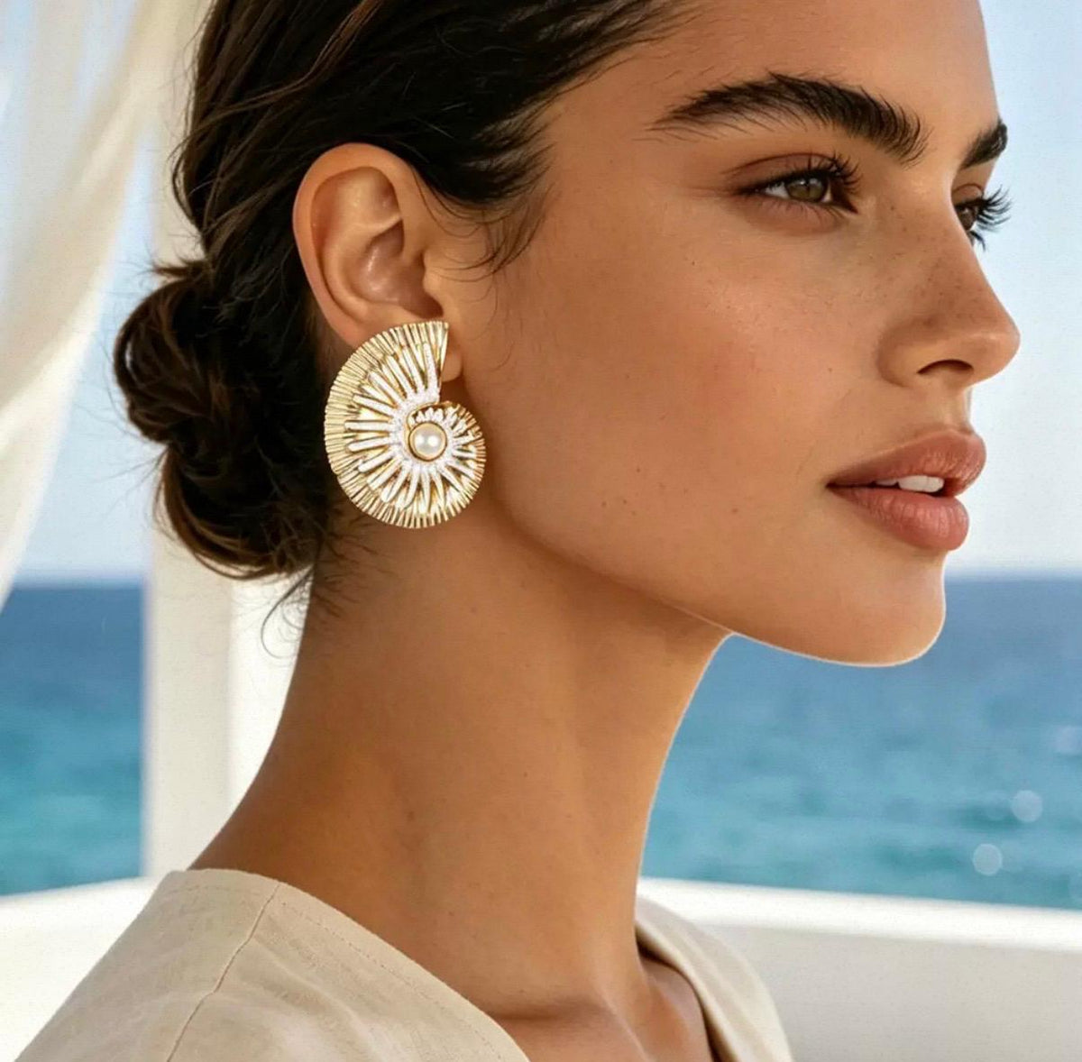 Boucles d’oreilles coquillage spirale avec perle