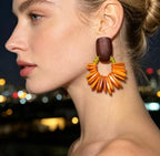 Boucles d’oreilles fantaisie pendantes ethniques à perles orange et marron