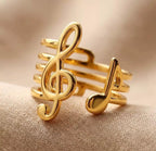 Bague musique en acier inoxydable doré – clé de sol et note musicale