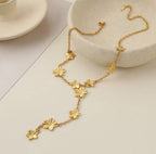 Collier Y en acier inoxydable doré à fleurs pendantes et chaîne fine