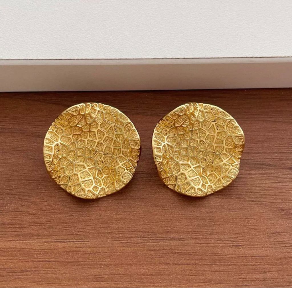 Boucles d'oreilles fantaisie rondes dorées effet mosaïque