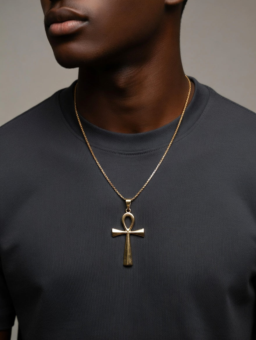 Collier croix Ankh en acier inoxydable