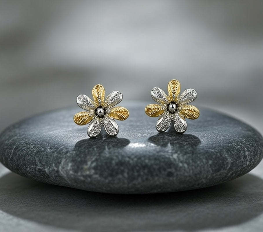 Boucles d’oreilles fleurs bicolores fantaisie