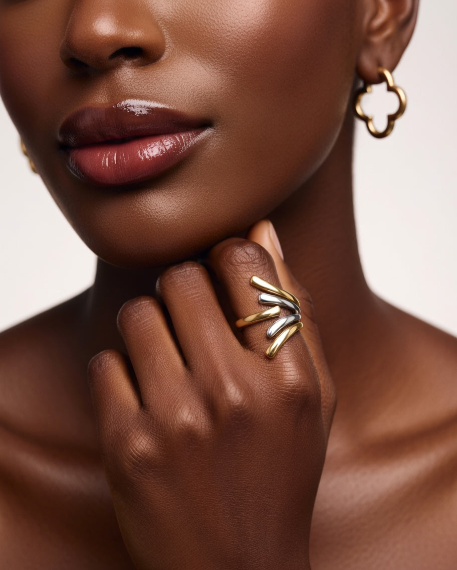 Bague ouverte bicolore en acier inoxydable
