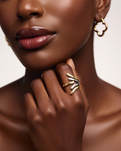Bague ouverte bicolore en acier inoxydable