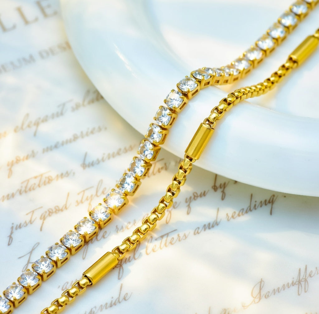 Bracelet double rang strass en acier inoxydable