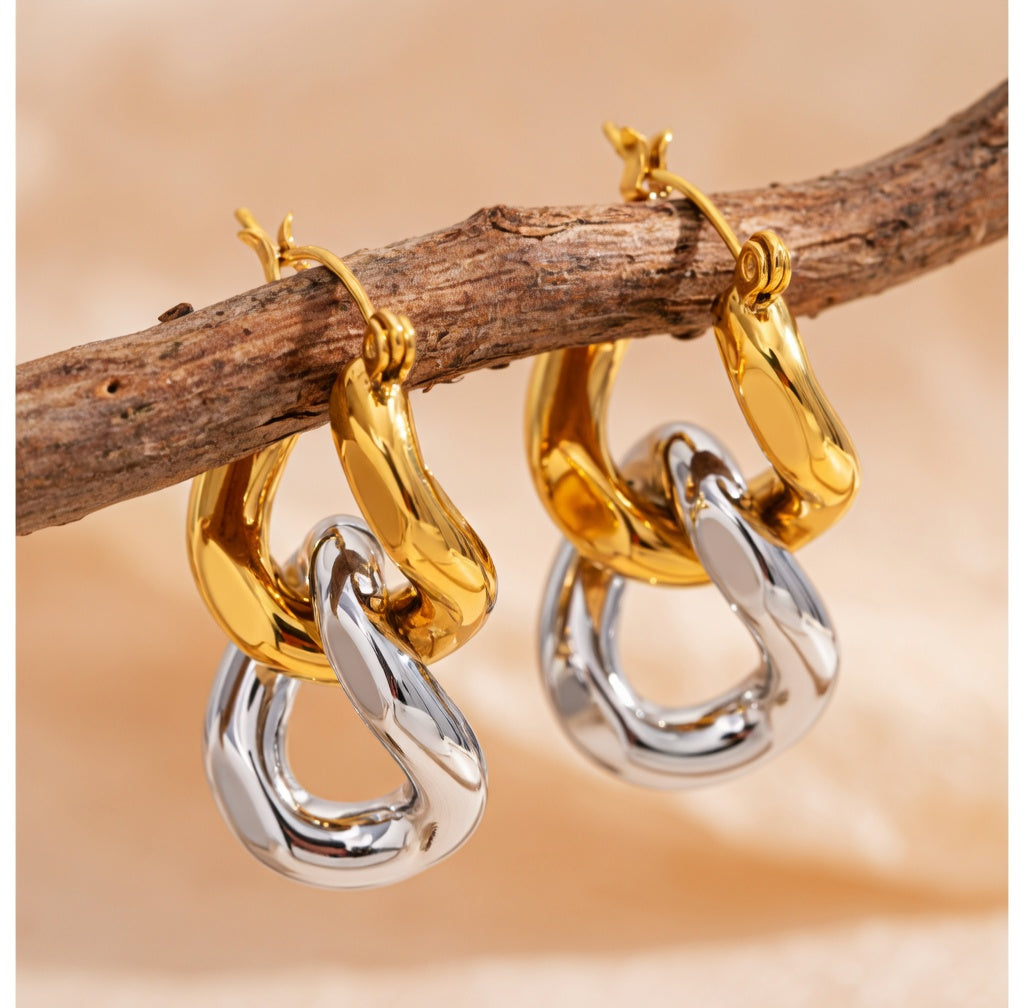 Boucles d’oreilles maillons bicolores en acier inoxydable