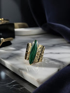 bague en acier inoxydable avec pierre malachite