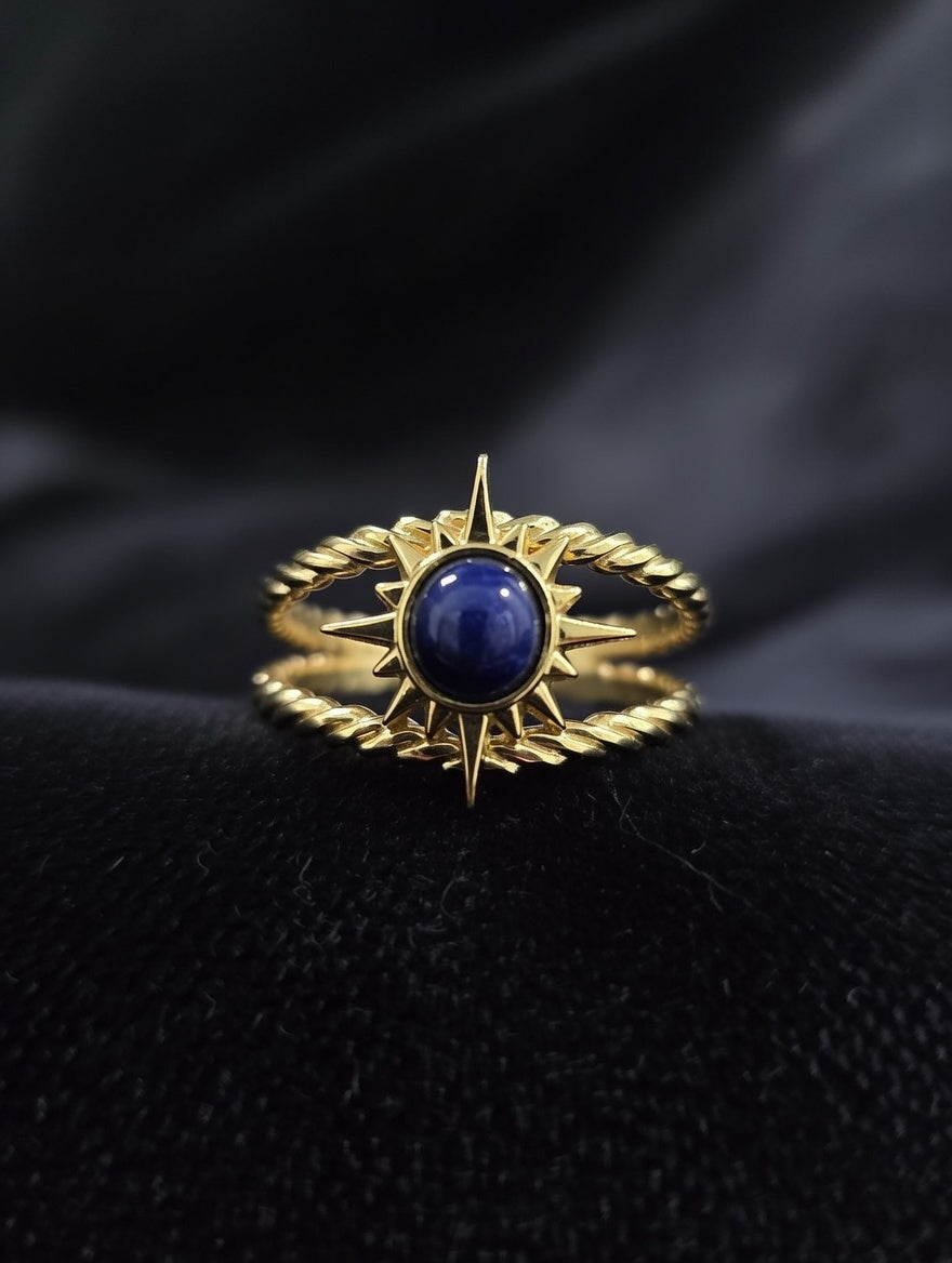 Bague étoilée en acier inoxydable avec pierre