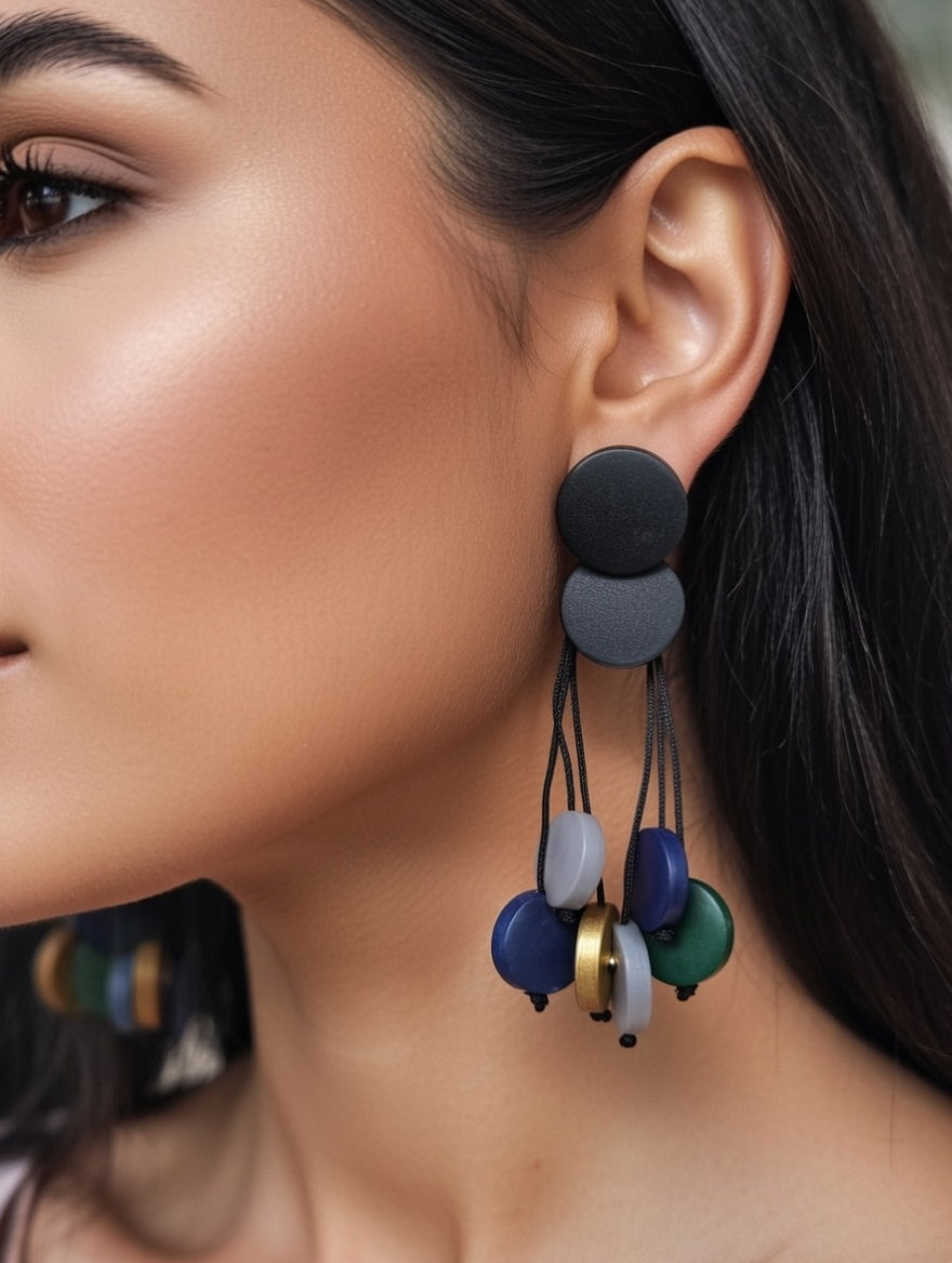 Boucles d’oreilles pendantes multicolores en bois