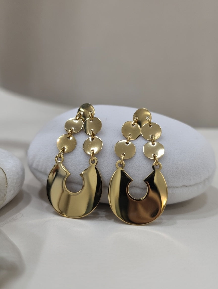 Boucles d’oreilles pendantes disques dorés en acier inoxydable