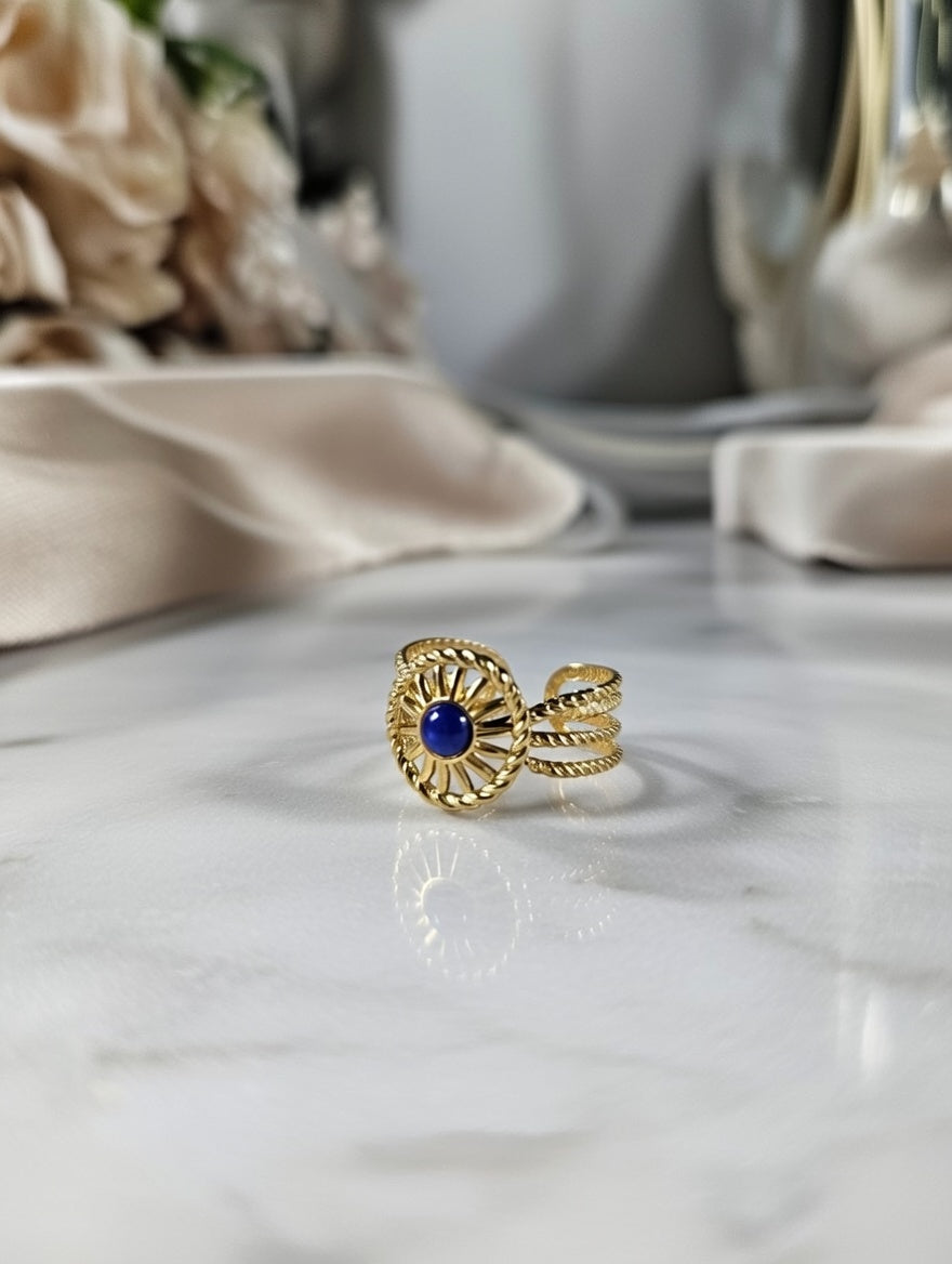 Bague soleil en acier inoxydable avec pierre