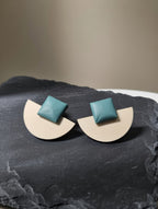 Boucles d'oreilles en bois demi-lune turquoise