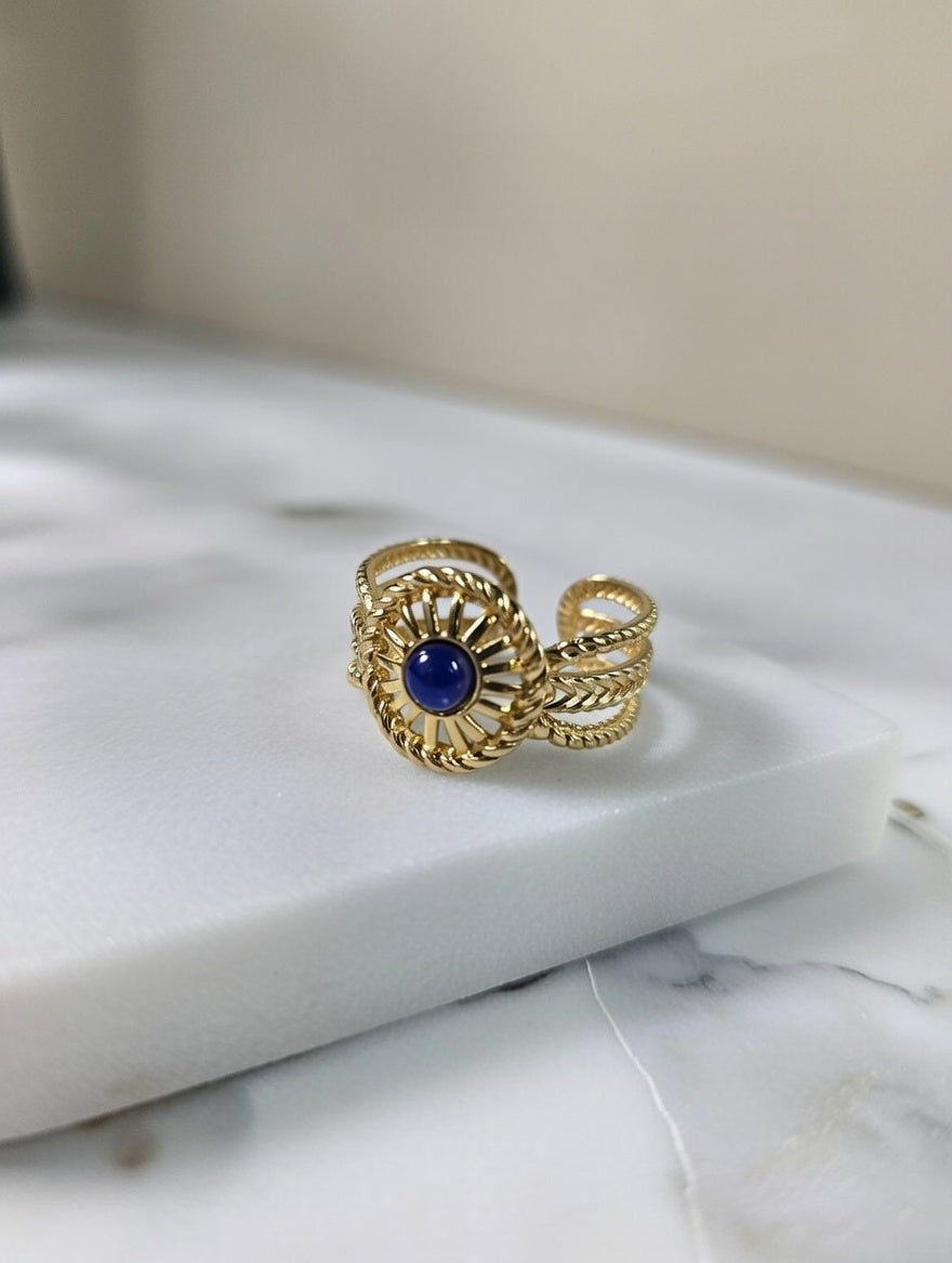 Bague soleil en acier inoxydable avec pierre