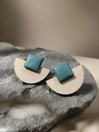 Boucles d'oreilles en bois demi-lune turquoise