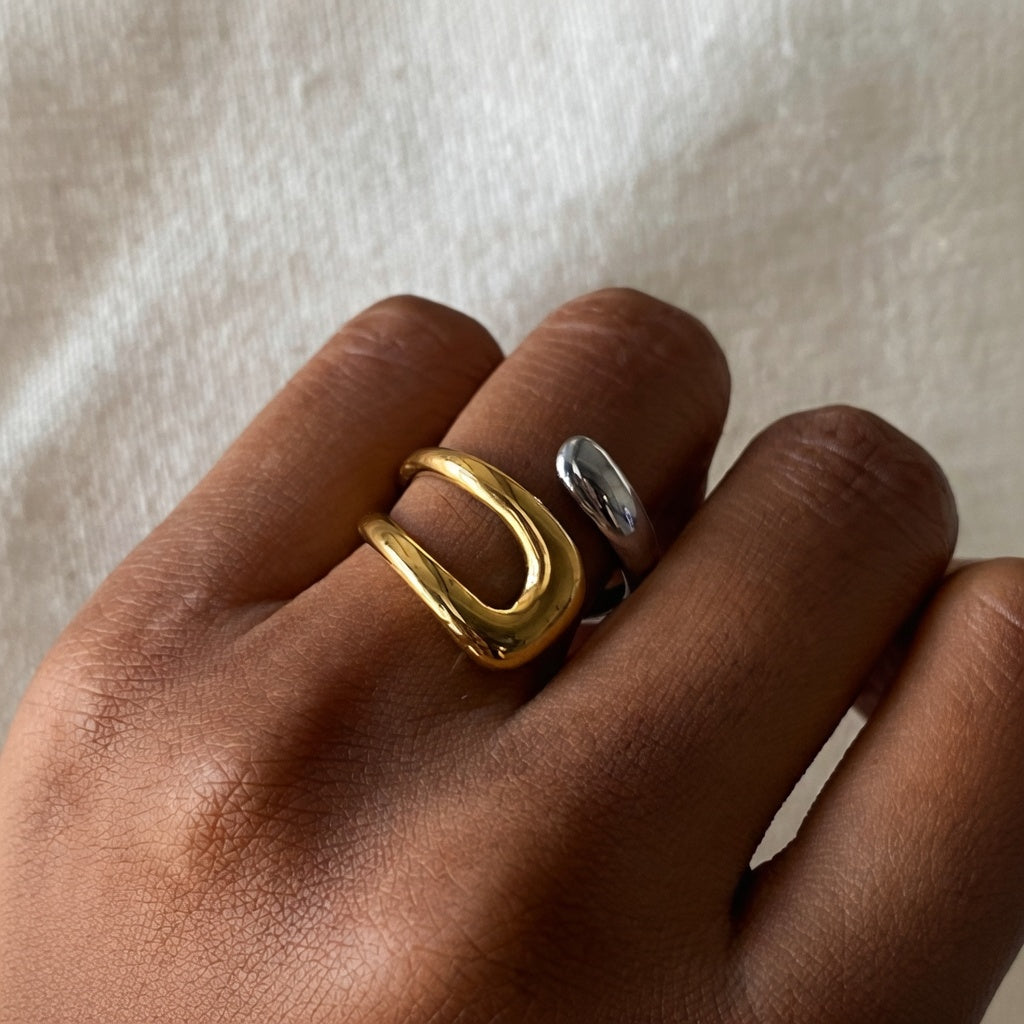 Bague ouverte bicolore en acier inoxydable