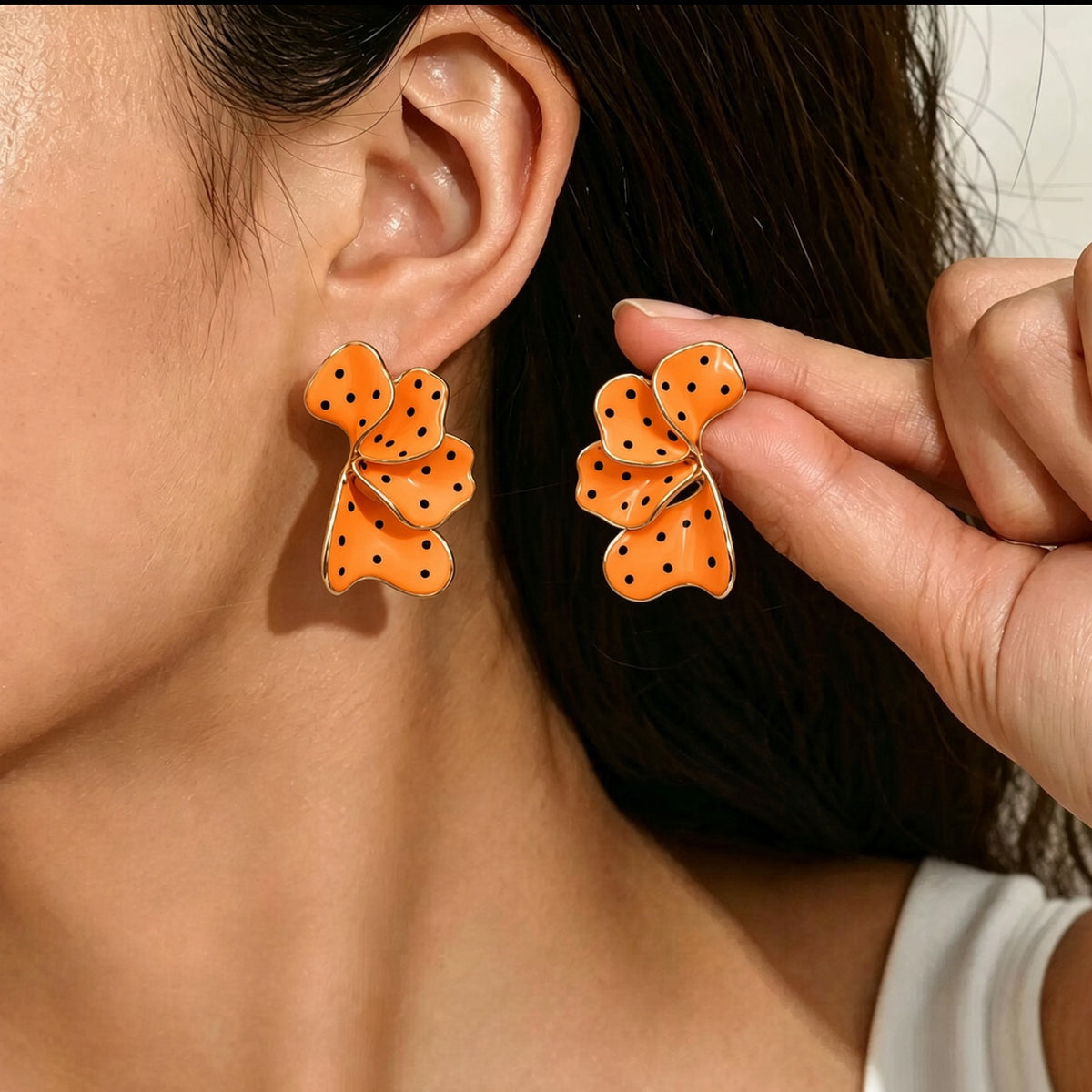 Boucles d’oreilles fantaisie fleurs à pois