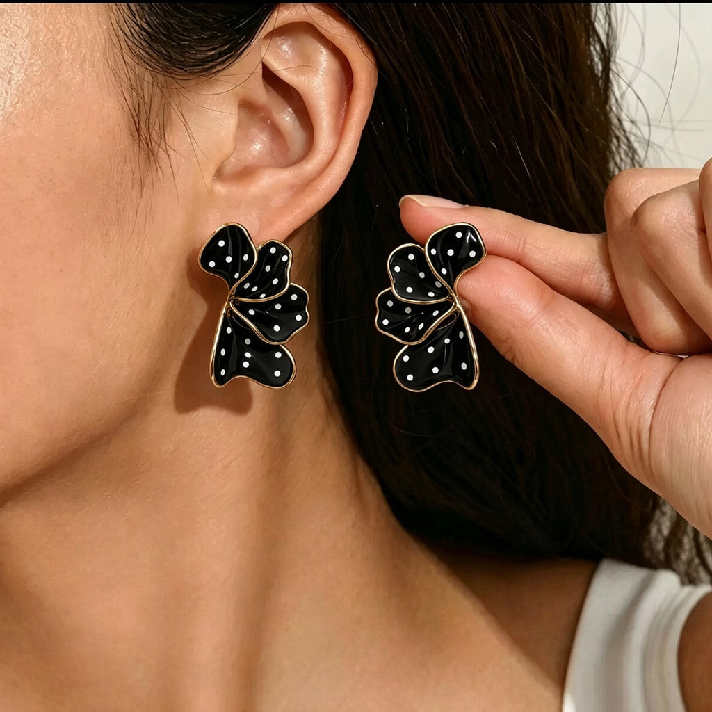Boucles d’oreilles fantaisie fleurs à pois