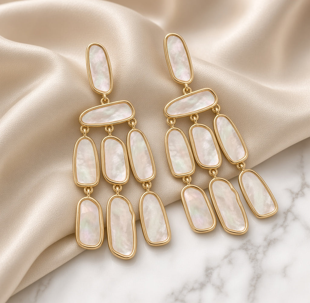 Boucles d'oreilles pendantes nacrées en acier inoxydable