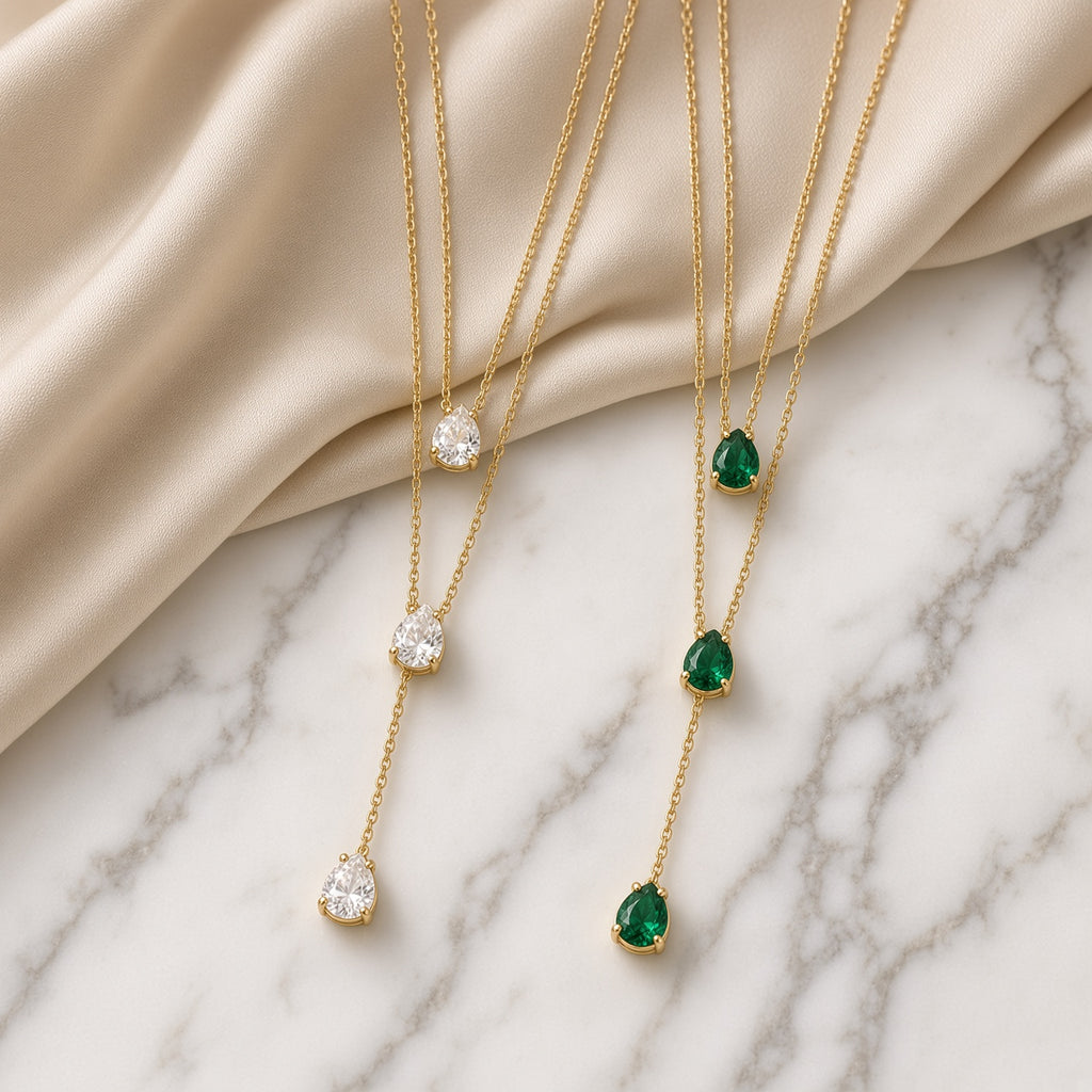 Collier double rang en Y doré en acier inoxydable avec pendentifs goutte