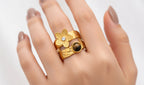 Bague ouverte martelée fleur en acier inoxydable